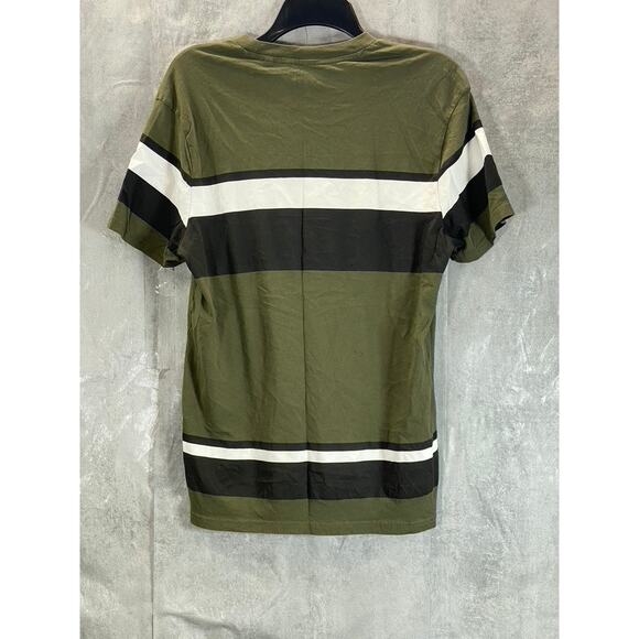 GUESS Men's Olive Green Striped Crewneck Short Sleeve T-Shirt SZ M - Picture 2 of 14